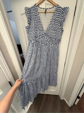 Anthropologie Blue and White Gingham Maxi Dress